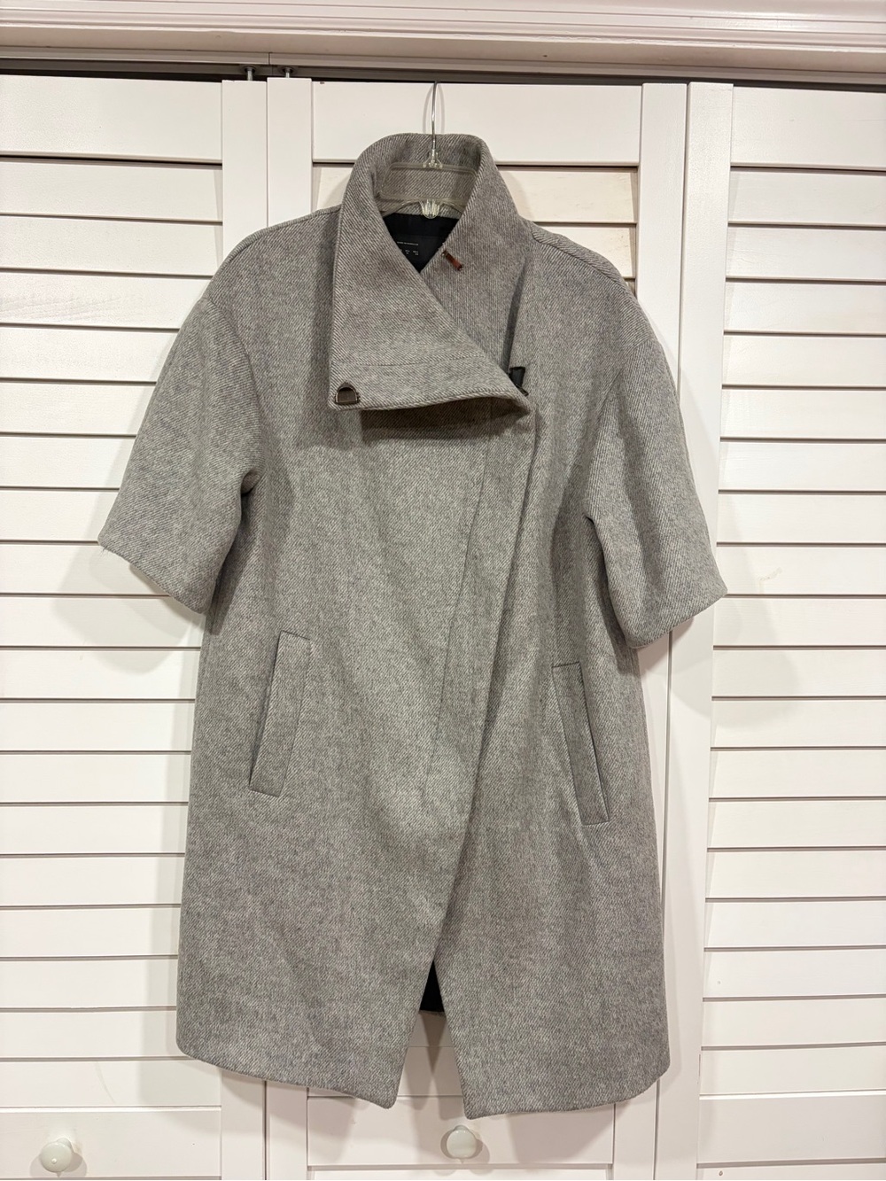 ZARA Wool-Blend Light Gray MIDI -Sleeve Coat + A GIFT 🎁